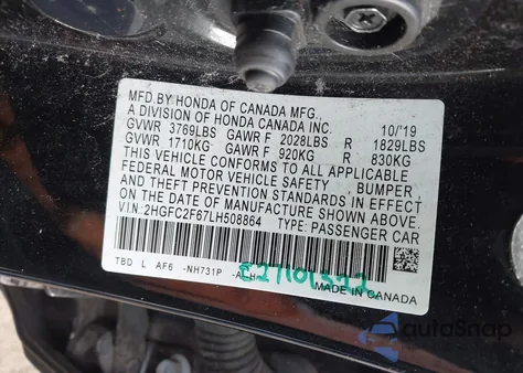 2020 Honda Civic Lx from USA, damaged, VIN 2HGFC2F67LH508864